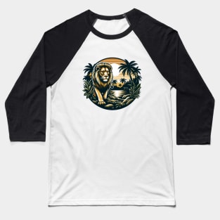 A Proud Lion Prowling A Watering Hole In The Jungle The King of the Jungle Lion Baseball T-Shirt